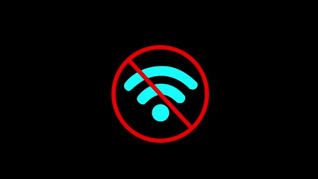 No internet connection icon animation isolated on dark blue background.No internet connection icon. Network offline concept. Wifi signal problem symbol.
