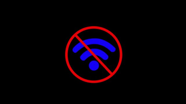 No internet connection icon animation isolated on dark blue background.No internet connection icon. Network offline concept. Wifi signal problem symbol.