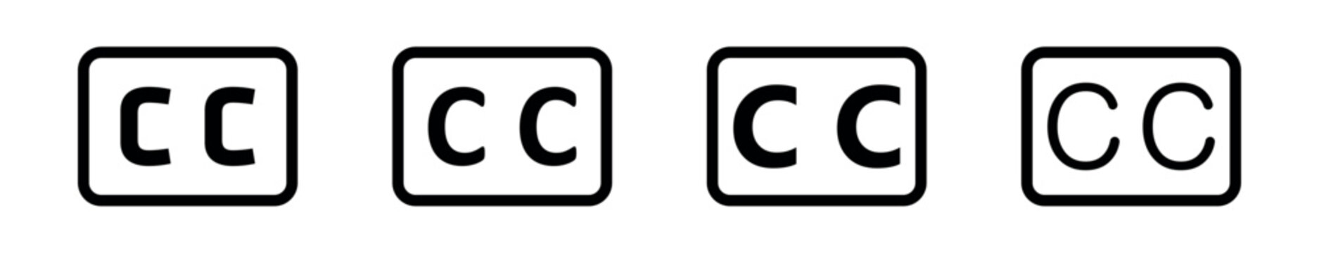 Closed caption icon set. CC button icon. Subtitle icon.