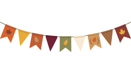 Fototapeta premium Autumn bunting flags with fall leaves. Thanksgiving party garland for seasonal decoration.