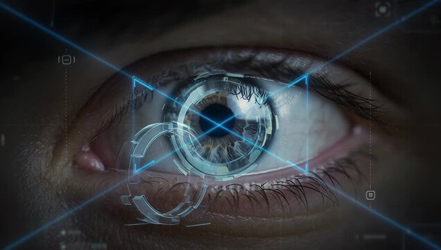 High-Tech Eye Close-Up with Futuristic Interface Overlay