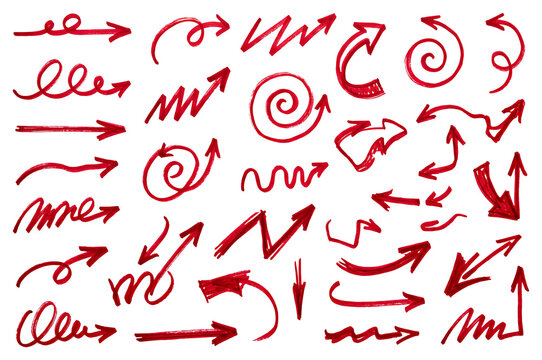 Collection of Hand Drawn Red Arrows and Swirls.