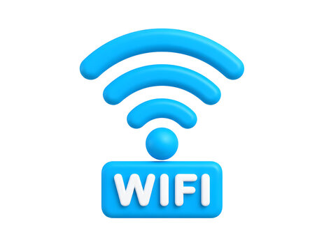 Bright blue wifi signal icon rendered in a smooth 3d style isolated on a plain white background for digital communication