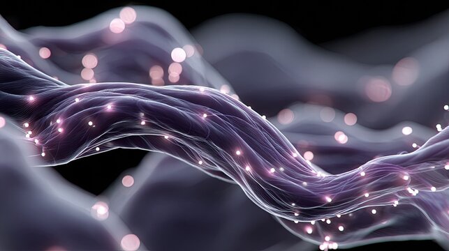 Translucent matte fabric with interwoven glowing violet filaments representing the shielding of sensitive neural implants from external electromagnetic interference and the future of neuro-prosthetics