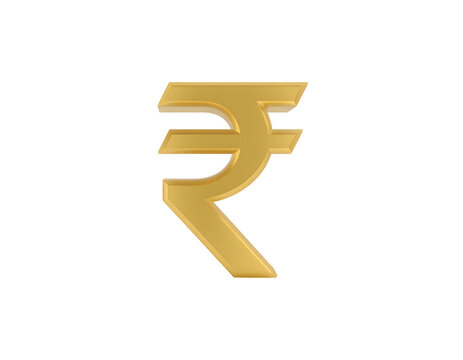 Golden Indian rupee currency symbol rendered in three dimensional style with soft lighting isolated against a clean white background surface