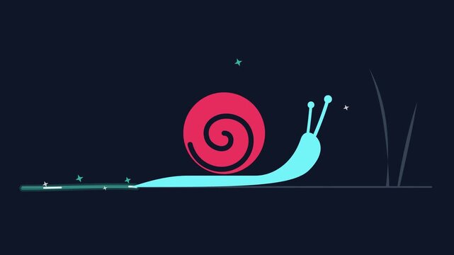 Animated Blue Snail With Pink Shell Moving Across Dark Background