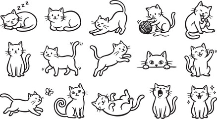 Fototapeta premium Cute cat doodles collection in different playful poses