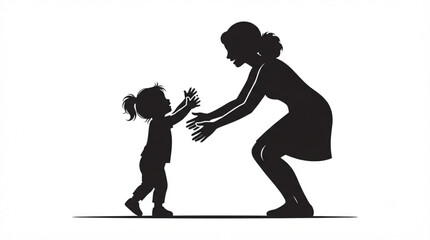 Mother Welcoming Her Child Silhouette Vector Illustration