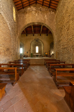 Abbazia di Farneta interior showing ancient stone architecture