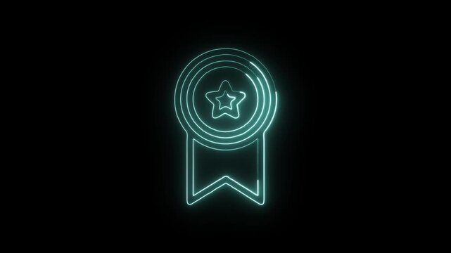 Award Ribbon Star Icon Animation with Glowing Lines on Black Background