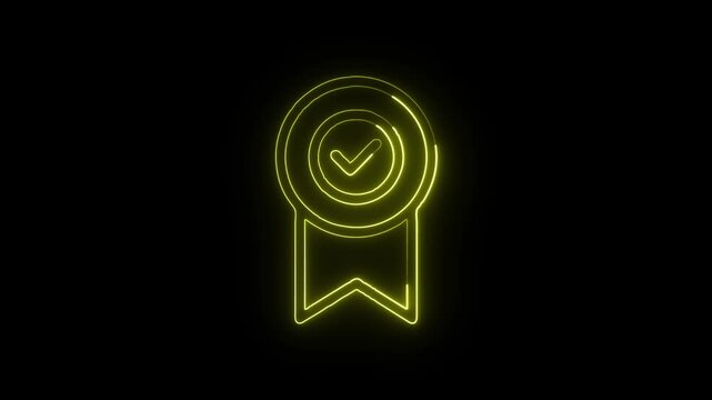 Award Ribbon Icon Animation with Glowing Lines on Black Background