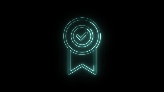 Award Ribbon Icon Animation with Glowing Lines on Black Background