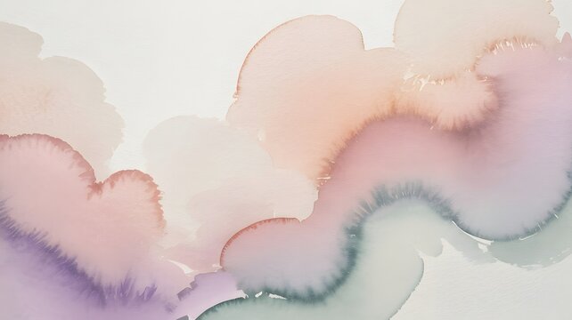 Soft pastel watercolor paint wash with flowing clouds and ink stains