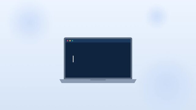 Laptop with a code terminal on screen animation, online learning and programming concept on a light background