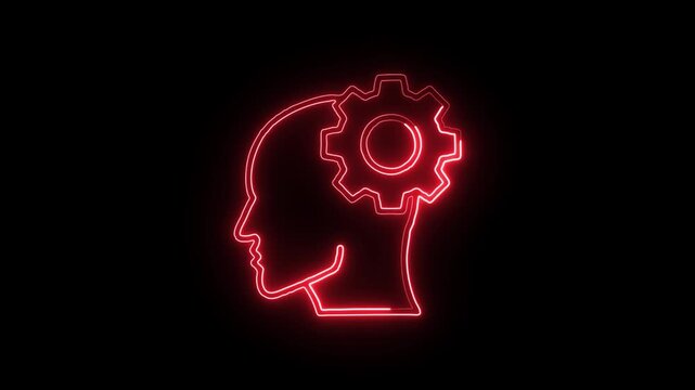 Brain Gear Concept Icon Animation with Glowing Lines on Black Background