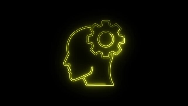 Brain Gear Concept Icon Animation with Glowing Lines on Black Background