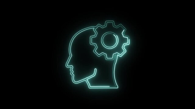 Brain Gear Concept Icon Animation with Glowing Lines on Black Background