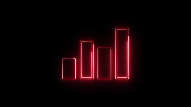 Bar Graph Icon Animation with Glowing Lines on Black Background