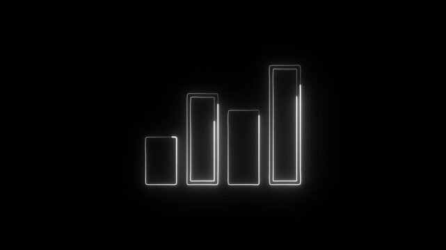 Bar Graph Icon Animation with Glowing Lines on Black Background
