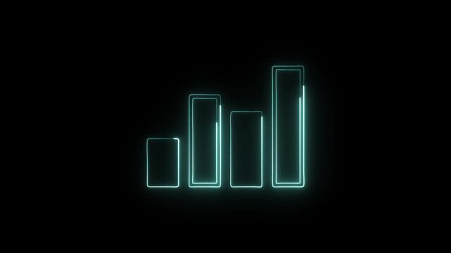 Bar Graph Icon Animation with Glowing Lines on Black Background