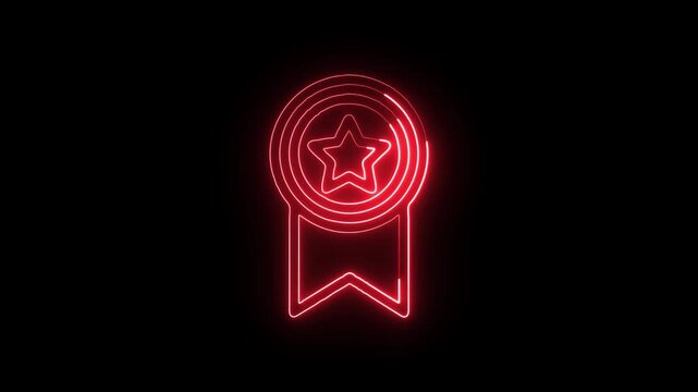 Award Ribbon Star Icon Animation with Glowing Lines on Black Background