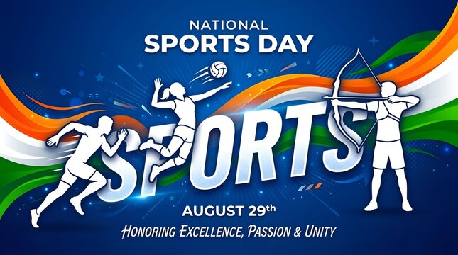 National sports day celebratory graphic with indian flag colors, national