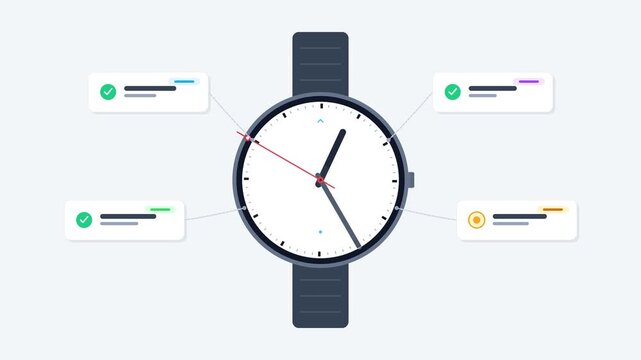Animated Wristwatch With Progress Checklists And Moving Clock Hands