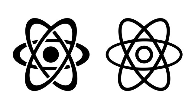 Stylized atomic structure icons solid and outline versions
