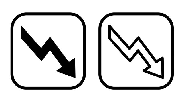 Abstract downward zig zag trend line chart arrow icons