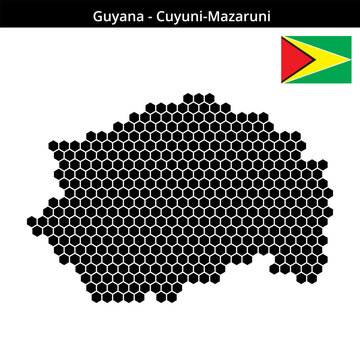 Map of Guyana region Cuyuni-Mazaruni in medium hexagonal dots