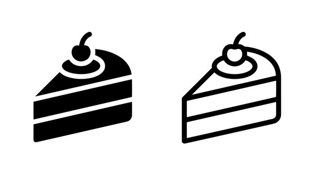 Cake slice icon set solid and outline version with isolated