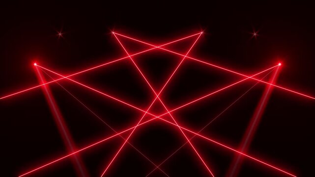 Spotlight beams red lighting shining with red laser beam on concert stage on background. VFX design, theatre stage, party, music event.