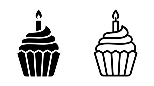 Celebration cupcake icons with candles in dual styles
