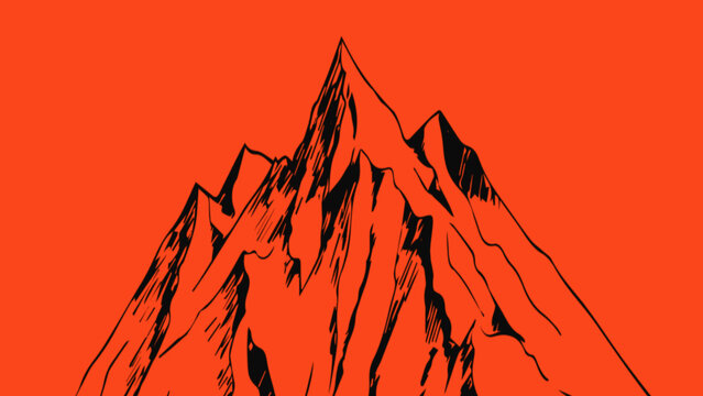 Red Mountain Silhouette Landscape Abstract Vector Background with Dark Sky