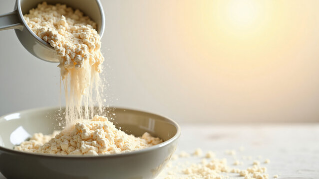 Wheat Flour Pouring into Bowl with Copy Space