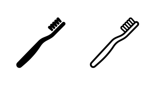 Side angle toothbrush icon set solid and line with cleaning