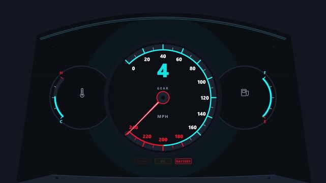 Digital Car Dashboard Speedometer Display Showing Acceleration