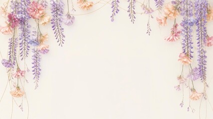 Obraz premium Delicate pastel spring bloom floral arrangement gracefully framing a serene light background, ideal for elegant invitations, romantic decor, or gentle celebration themes