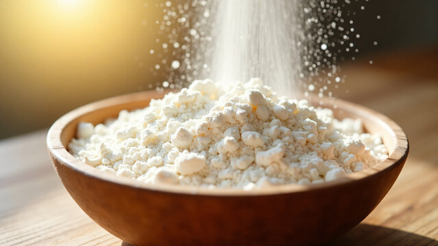 Flour Dust Over Wooden Bowl