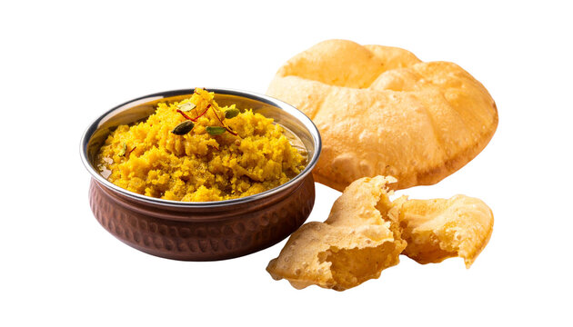 delicious food, halwa puri, desi breakfast, isolated on transparent background, PNG