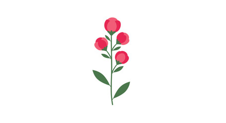 Obraz premium Simple vertical illustration of a flower stem bearing four vibrant pink rosebuds and green leaves on a clean white background.
