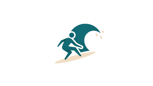 Minimalist surfing man logo design concept, teal and beige vector illustration for sports club icon, beach vacation emblem, coastal surfing paddle brand identity
