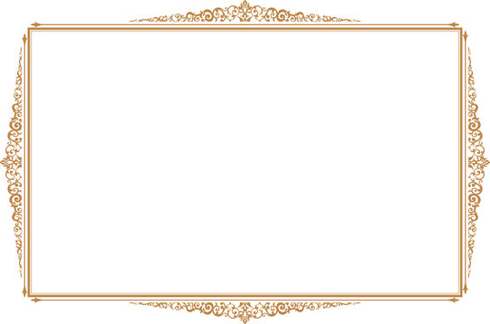 Elements of ornate vintage frames. Border gold on white classic calligraphy swirls, floral motifs. Design print for greeting cards, wedding invitations, restaurant menu, royal certificates. Set 26