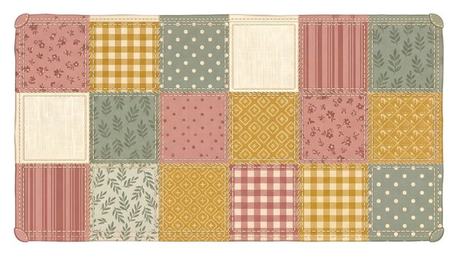 Patchwork Quilt Square Texture &mdash; Dusty Rose Mustard Sage Heritage Charming Vector