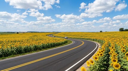 Obraz premium Winding road sunflowers