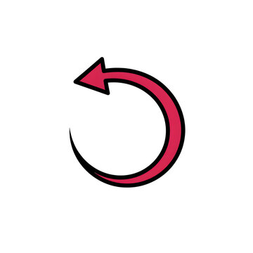 Hand drawn red circular arrow icon pointing left for reload or refresh action