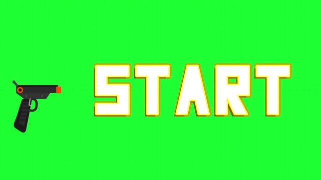 Pixel gun shooting start text animation on green screen background