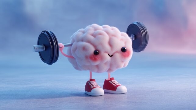 Brain exercising, lifting weights, and wearing sneakers. Promoting mental fitness. Encouraging brain training.
