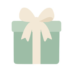 Obraz premium Hand-traced vector illustration of a sage green gift box wrapped with a cream ribbon and large bow, minimalist flat design icon for holidays, birthdays, and celebrations in soft pastel tones