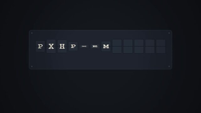 Welcome Back split flap display board animation flipping letters into place on a dark background, retro title text loop
